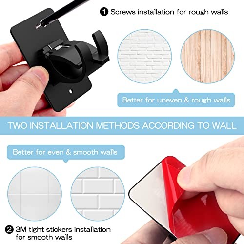 4 Pieces Self Adhesive Curtain Rod Bracket, Universal Plastic 4 Pcs Black