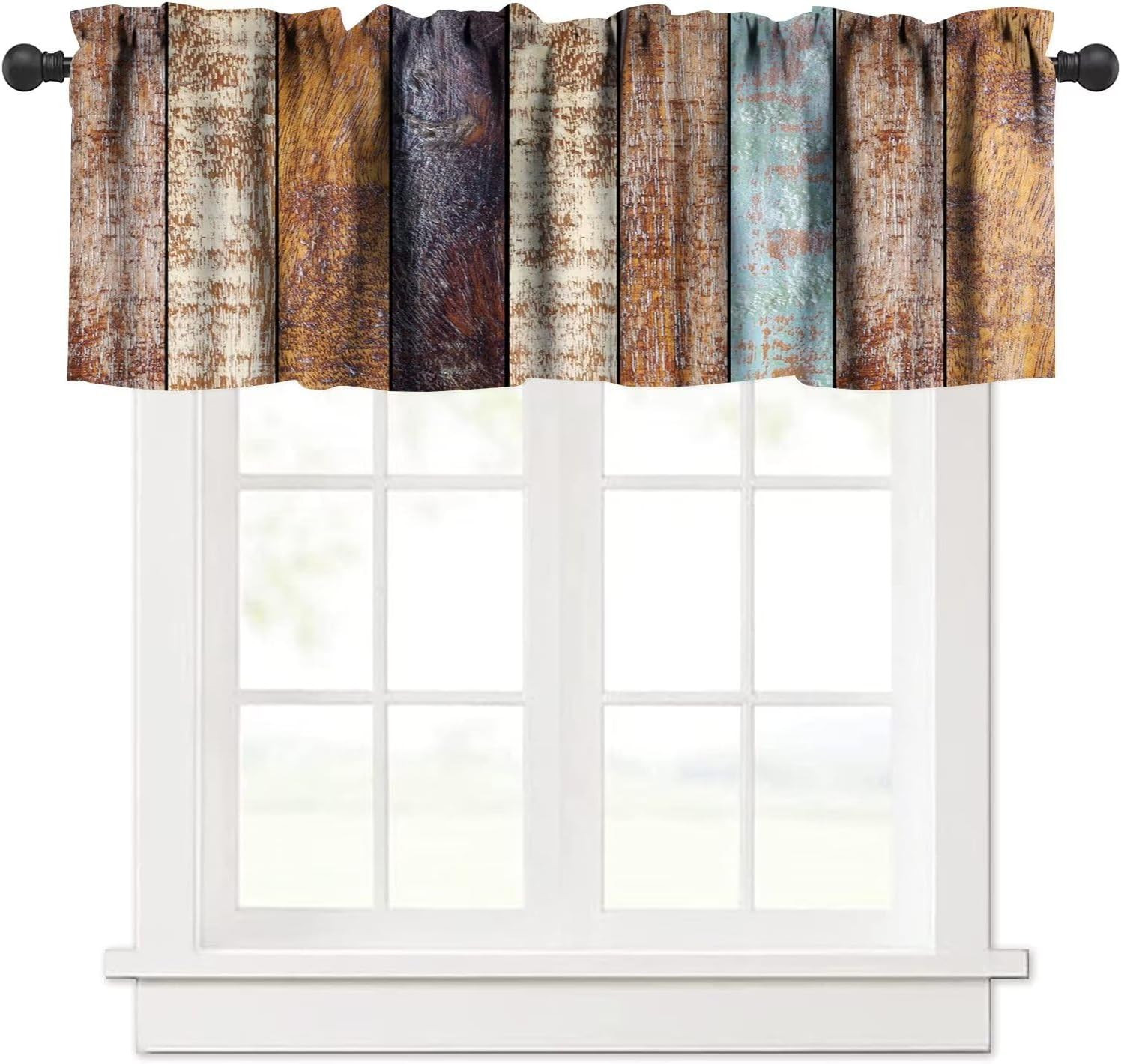 Barn Door Valances Curtains Vintage Rustic Wooden Farmhouse Brown Plank Western
