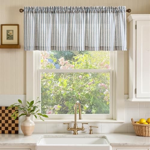 Valance Curtain Linen 50″W x 16″L (Pack of 1) Boxter Stripe | Blue on Linen