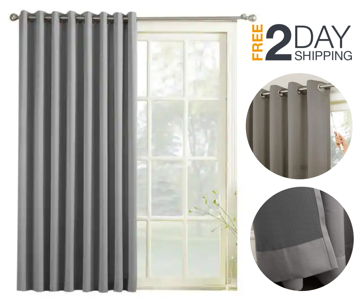 Gray Blackout Extra Wide Curtain Panel 100 x 84 Inch Long Length For Patio Door