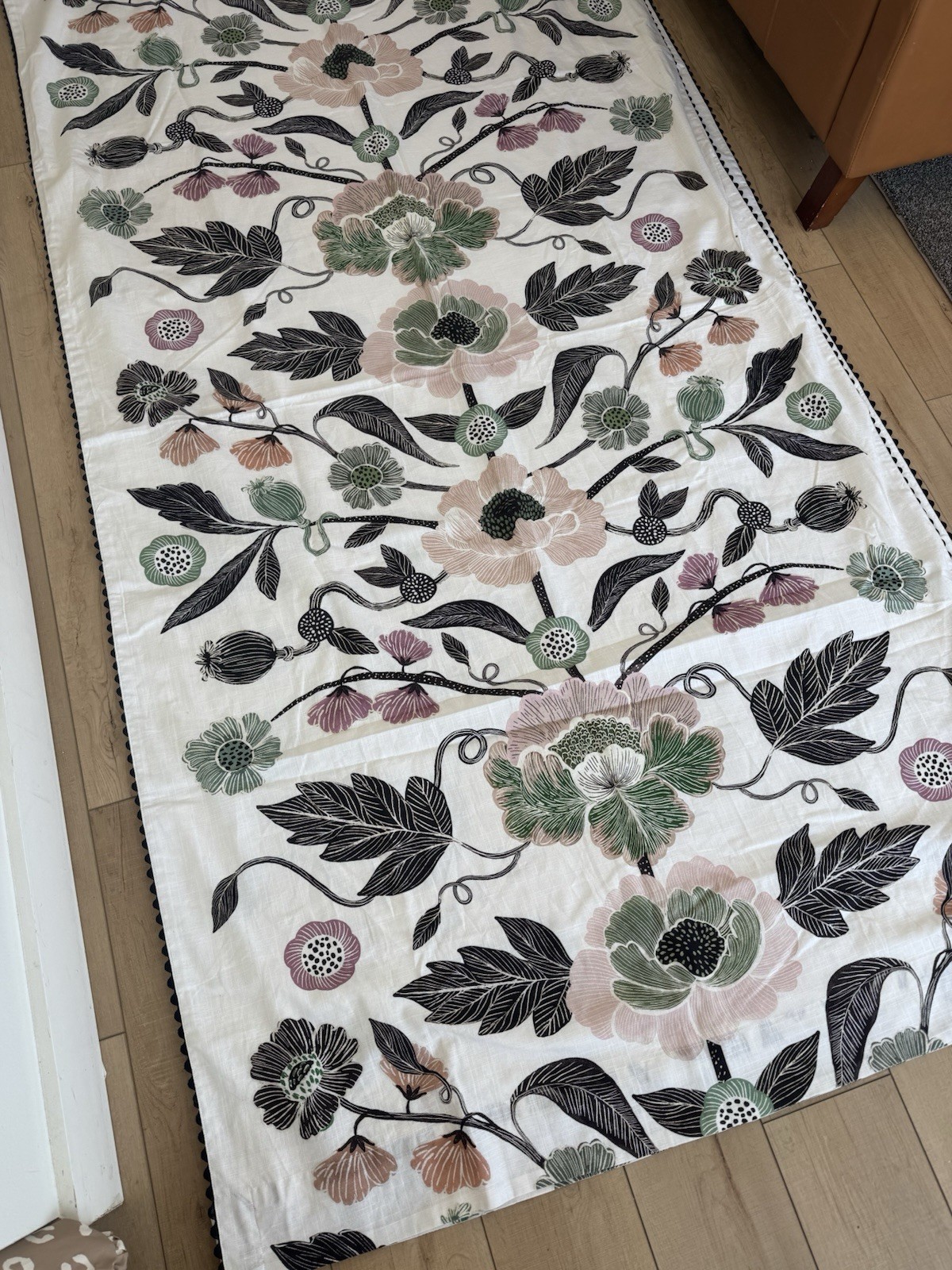Anthropologie Curtain Panel Set 50×95 Modern Trim Floral Cotton Lined Filtering