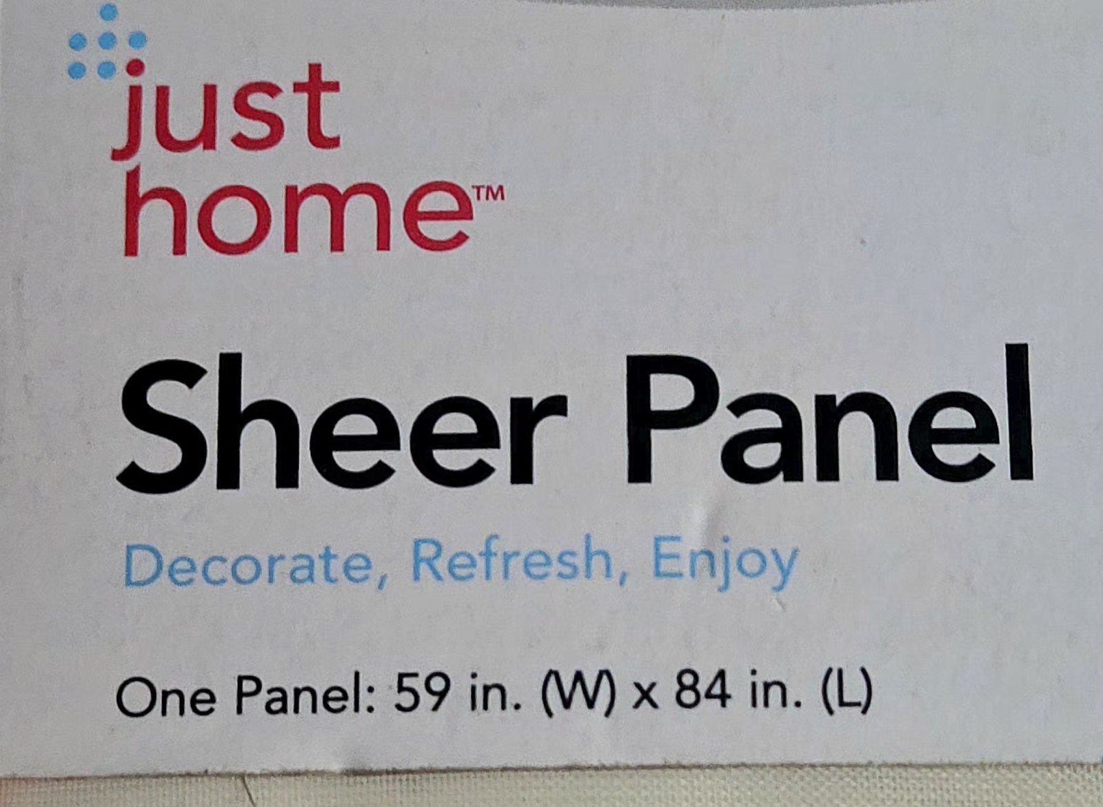 Just Home Sheer Panel 59″ x 84” White Curtain Panel New Polyester Brand New