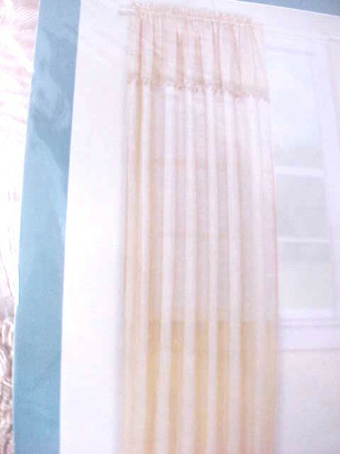 Curtain Panels Attached Valance Gold Satin Stripe Tassel Lot of Two 55 W X 84″