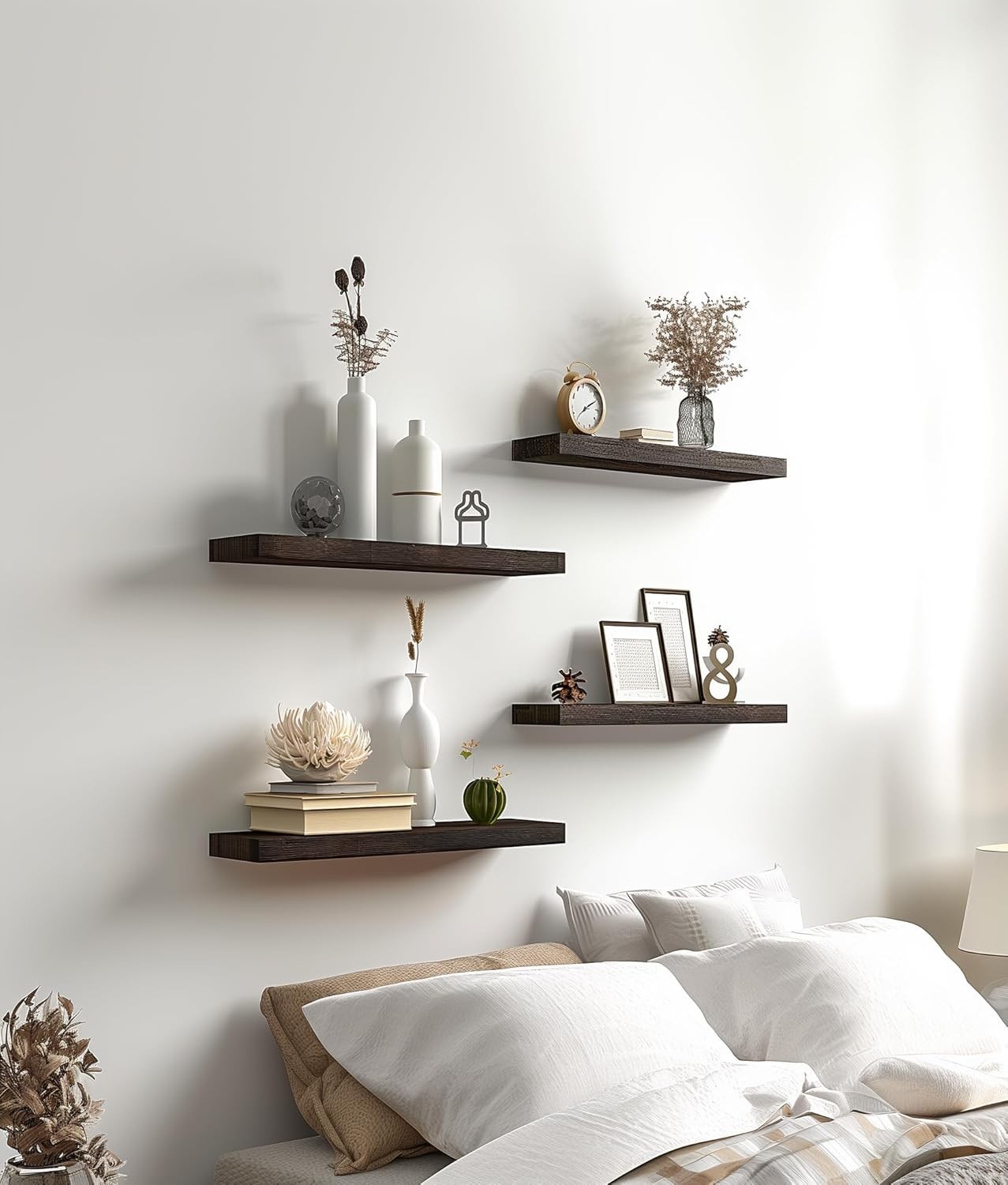6 Repisas Flotantes Marrones De Pared Madera 17 Inch Estantes Para Cuarto Sala