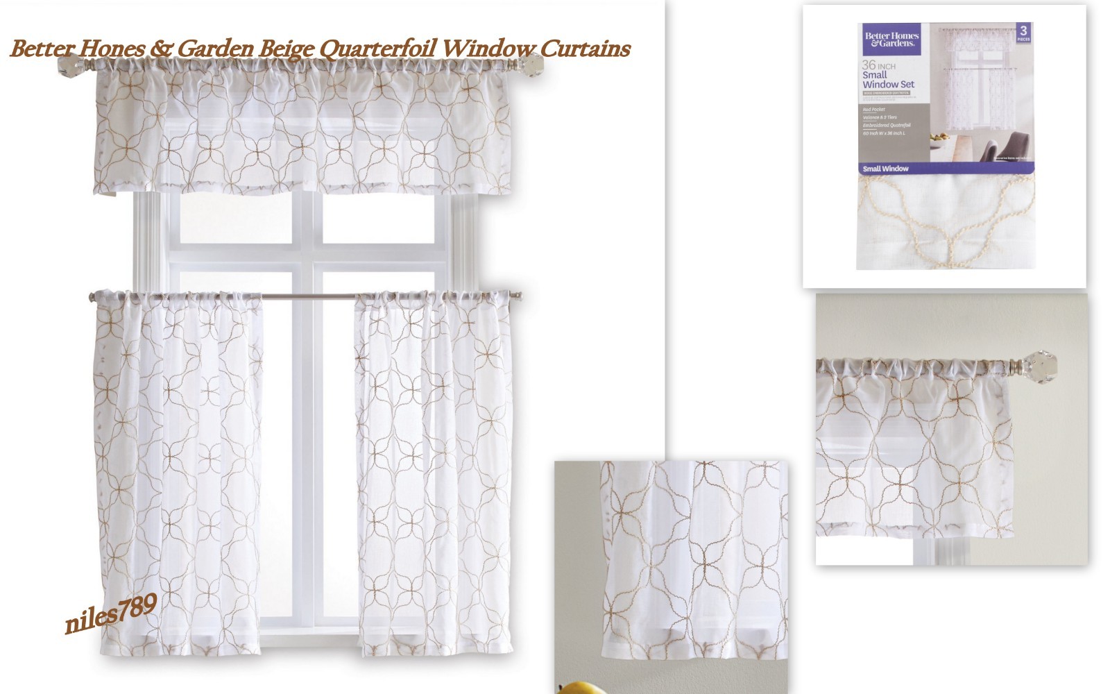 😊😊Better Home & Garden Quatrefoil Embroidery Yarn Detail Window Curtains