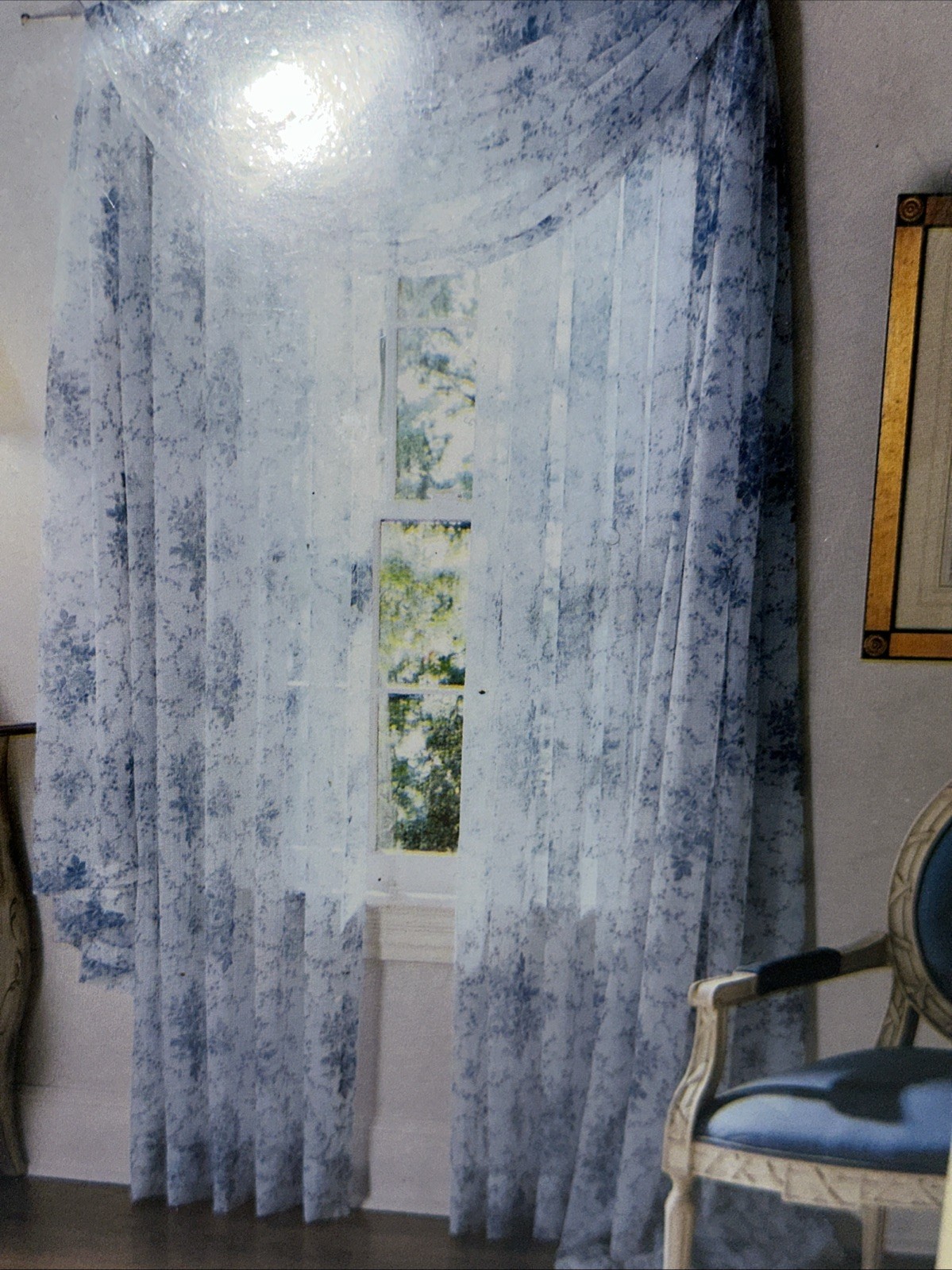 VTG Laura Ashley Sophia 2PC Sheer Blue White Floral Panels & 1PC Bluoson Valance