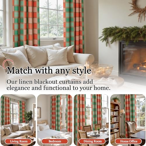 Plaid Christmas Curtains Gingham 52″W x 90″L (Pack of 2) Christmas Red Green