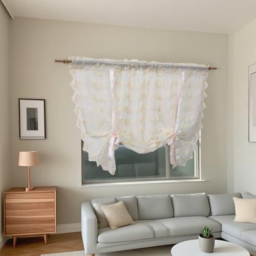 1Panel Lace Embroidered Floral Draw Curtain Rod Pocket 49”X39” White-floral