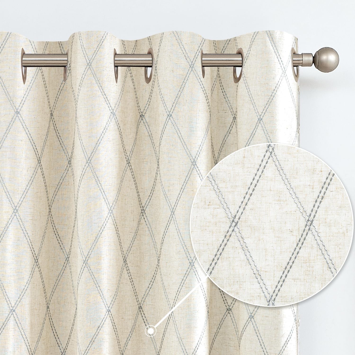 Embroidered Linen Curtains 2 Panels Boho Sheer Rod Grommets for Living Room