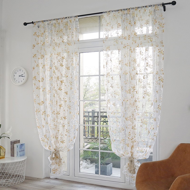 Floral Print Sheer Window Curtains, Polyester Fabric, 100x200cm 100x270cm Sizes