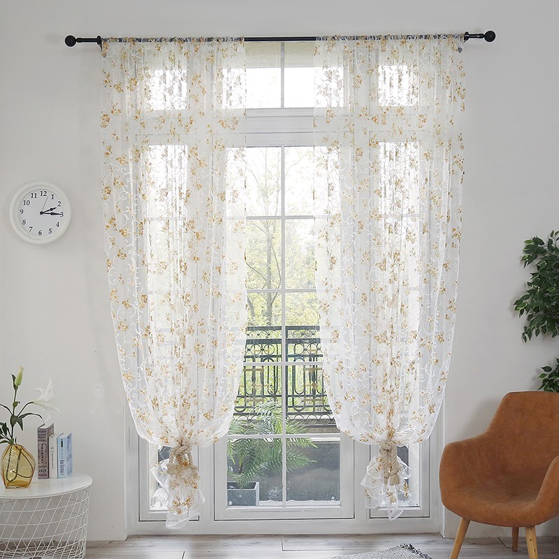 Floral Print Sheer Window Curtains, Polyester Fabric, 100x200cm 100x270cm Sizes
