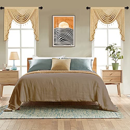 Thick Chenille Window Curtains Valance for Living 39″W x 43″L (Pack of 1) Gold