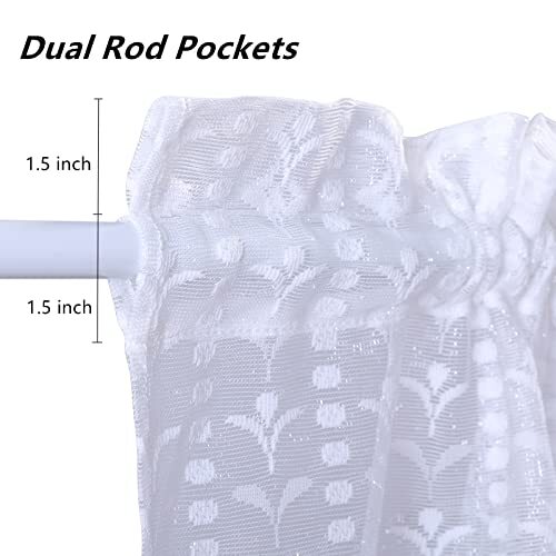 Silver French Door Curtain Leaves Dots Knitted 54″W x 40″L | 1 Panel White
