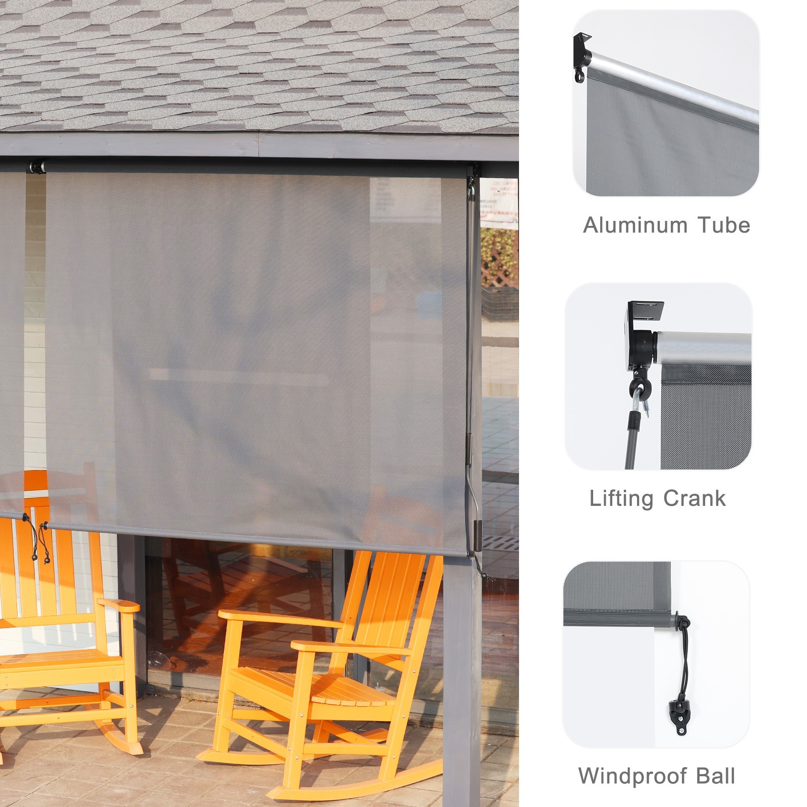6ft (W) x 8ft (H) Outdoor Roller Shades 5% Openness Cordless Sun Roll up Shade