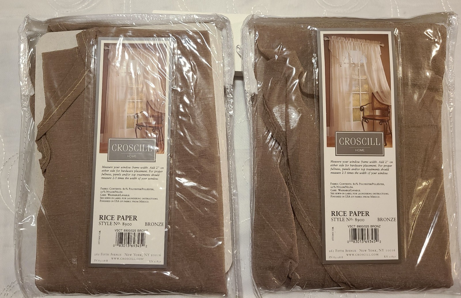 Pair of Croscill Sheer Ascot Valances Rice Paper Bronze Style 8900 NEW
