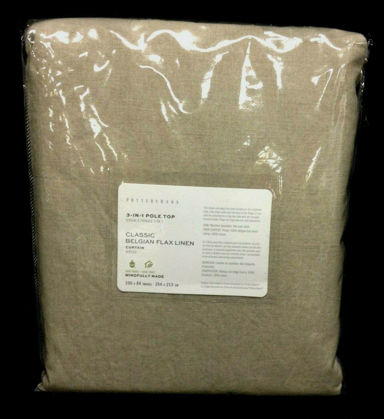 Pottery Barn PB Classic Belgian Flax Linen Curtain double drape panel 100×84