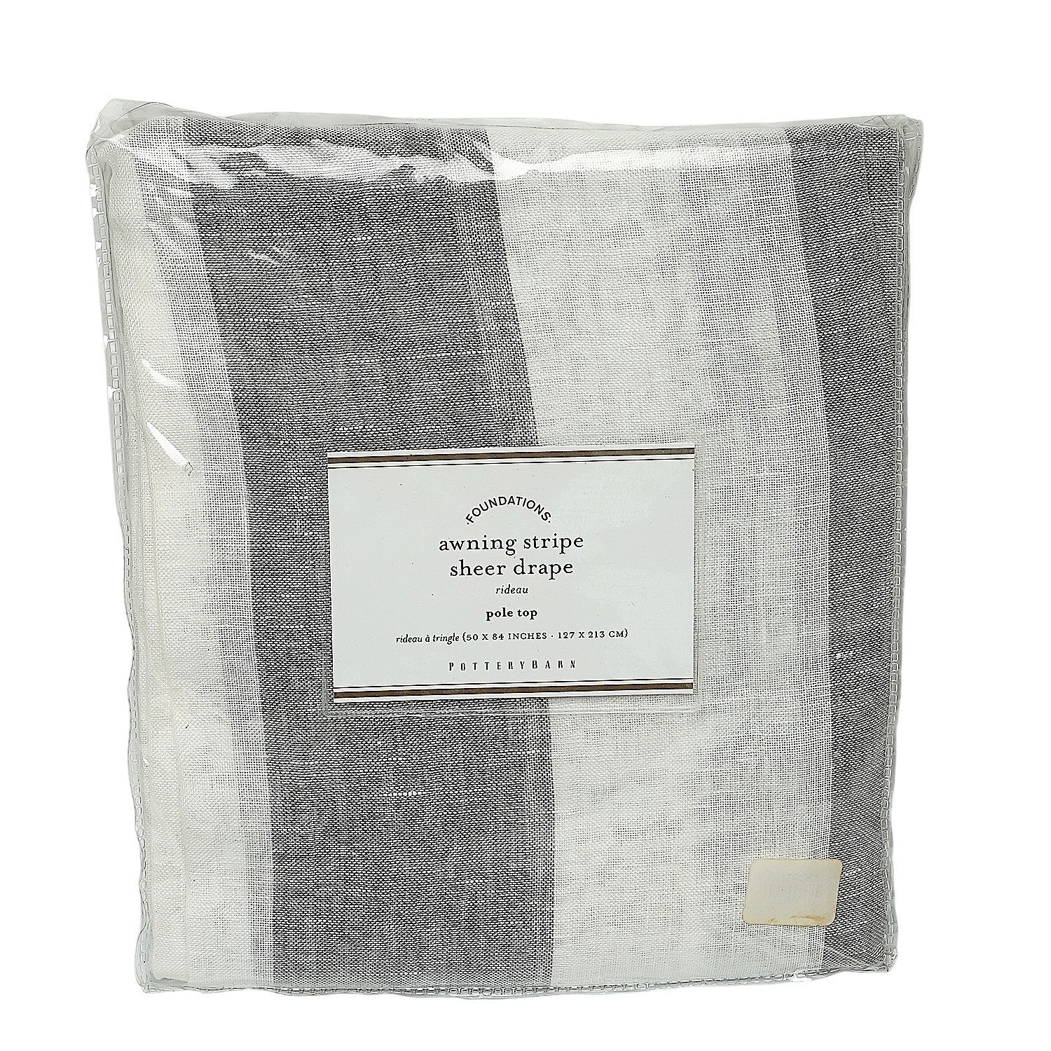 Pottery Barn Awning Stripe Sheer Drape One Panel 50×84 Gray White Linen NEW