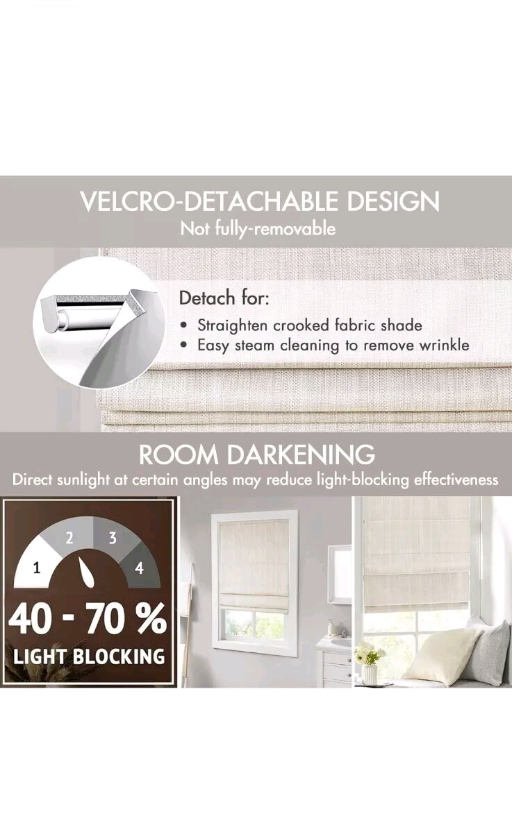34″ x 64 Madison Park Cordless Roman Shades Energy Efficient Darkening Window