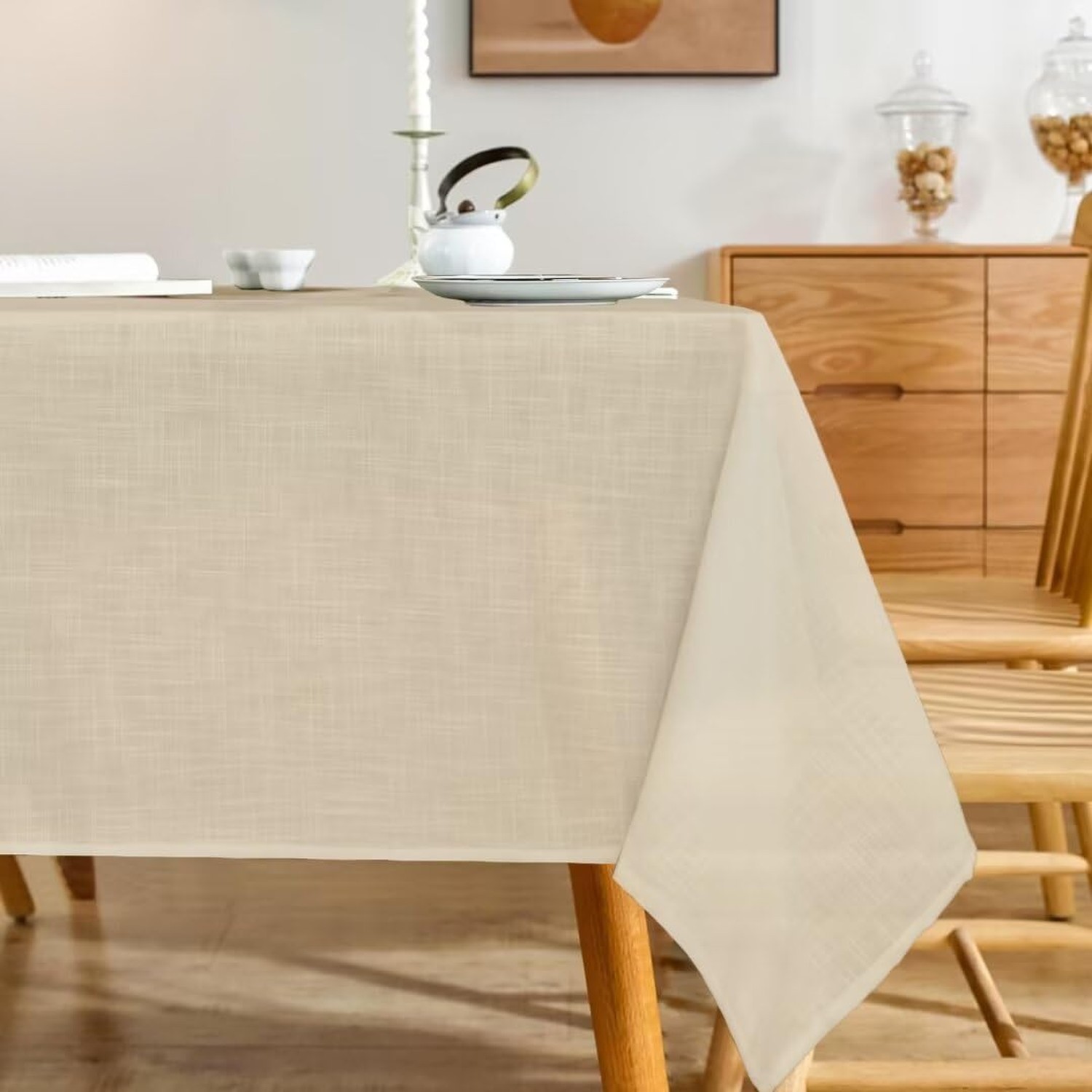 Natural Linen Rectangle Tablecloth, Slubby Textured Fall Lightweight Table Cl…