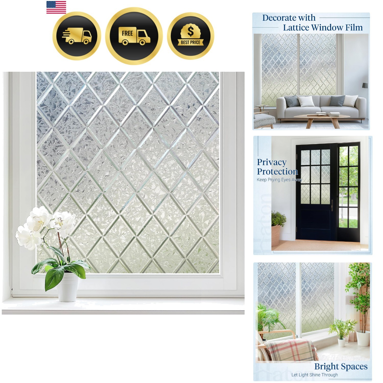 Window Privacy Film Decorative Frosted Glass Window Film, Sun Blocking Staine…