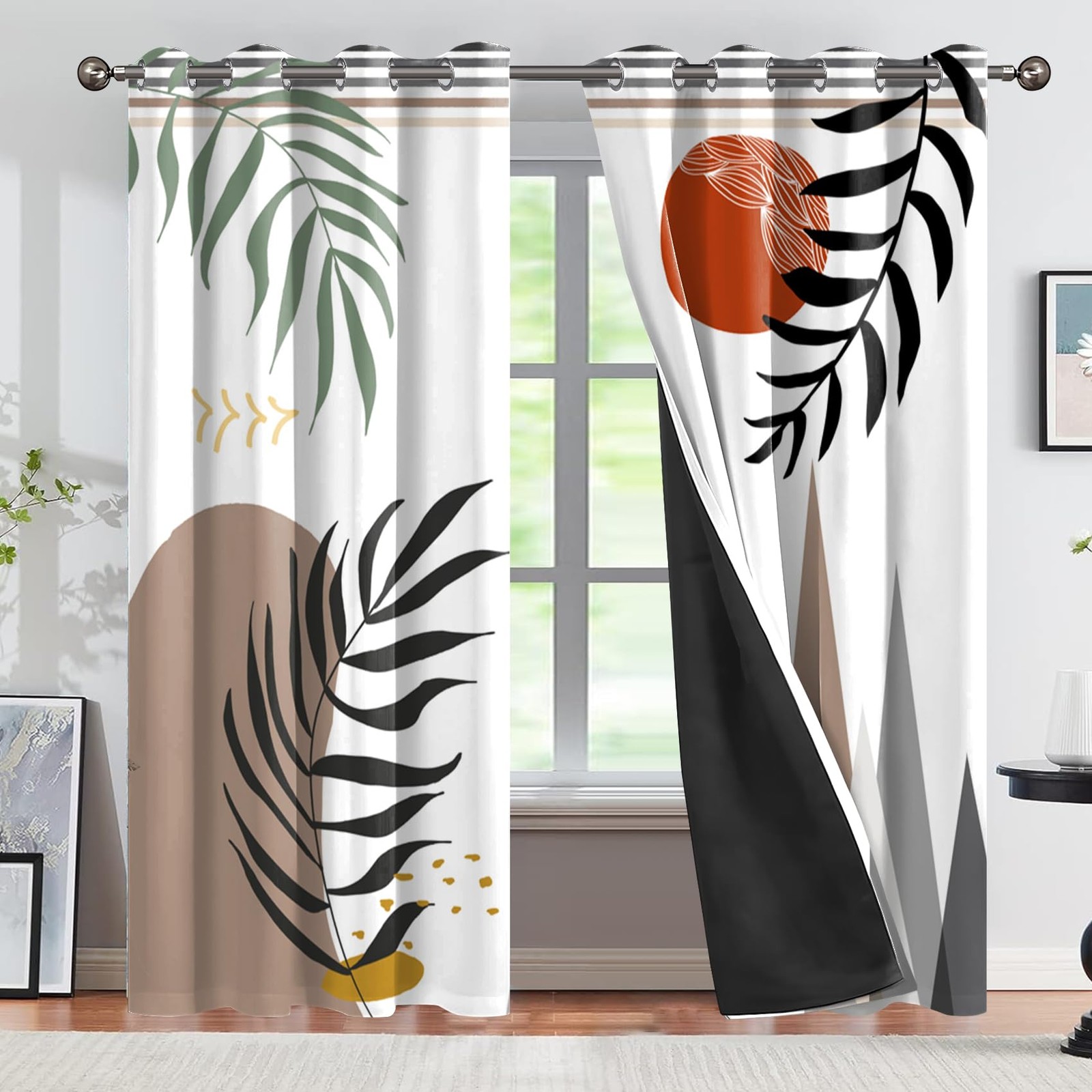 Mid Century Blackout Curtains for Bedroom Abstract Boho Sun Leaves Terracotta…
