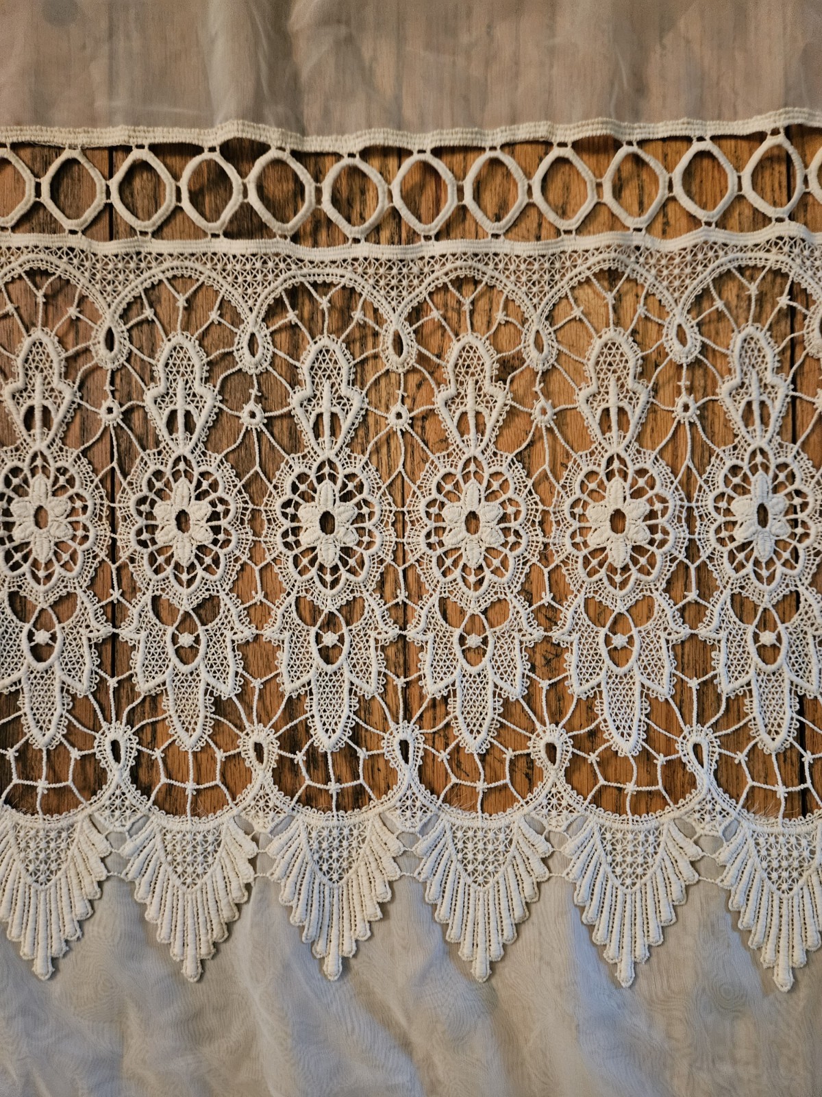 Vintage Cream Sheer Floral Lace Detail Set of 3 Curtain Panels 57″ x 84″