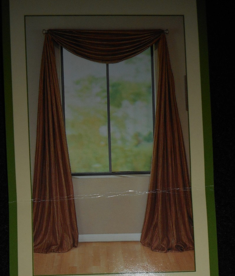 6 yd Fabric Semi Sheer Scarf Valance Purple Silver Gray NIP 50″ x 216″
