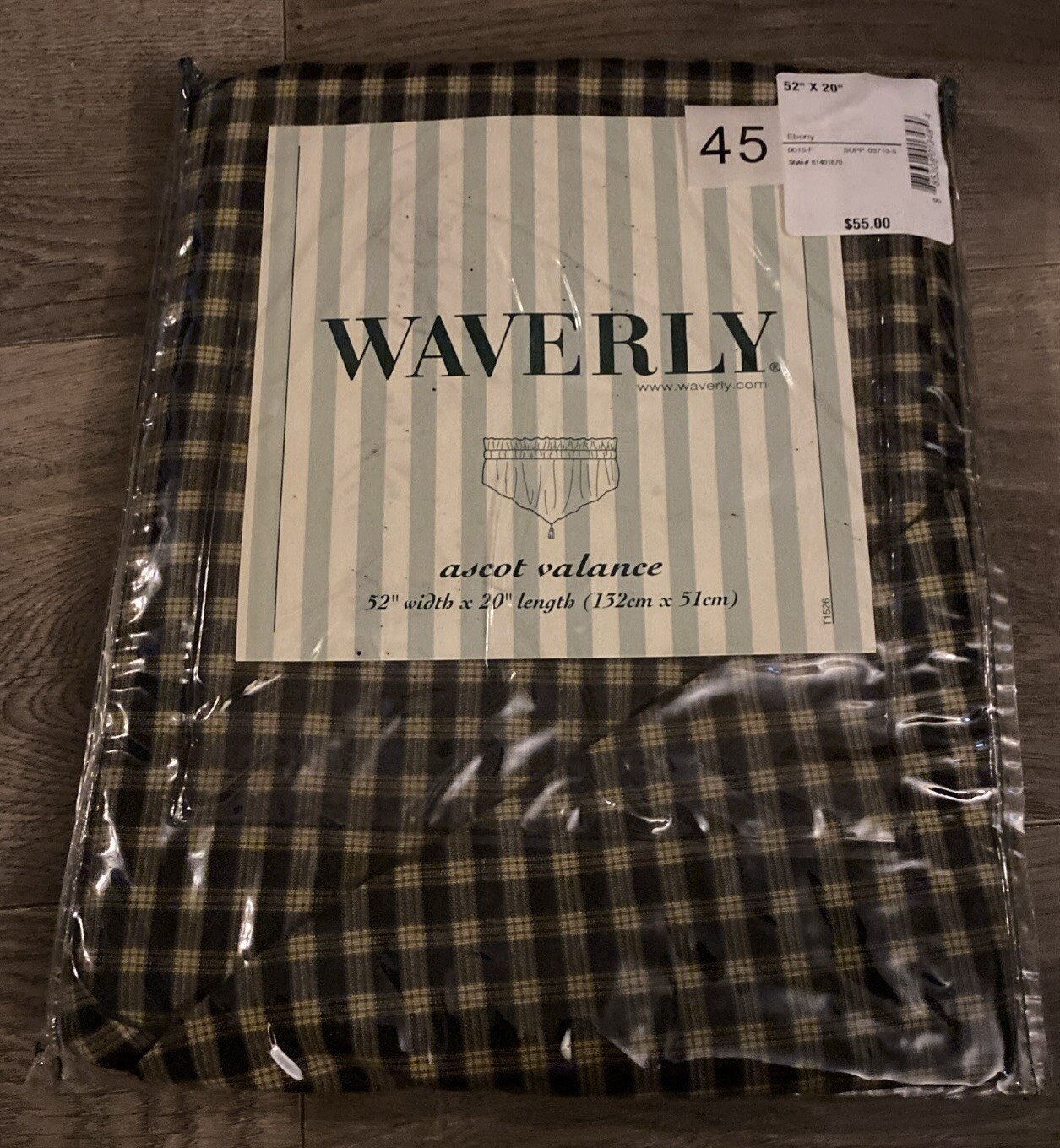 New Waverly Curtain Panel – Marquette Black Ebony Plaid – 52”W x 20” L – Ascot