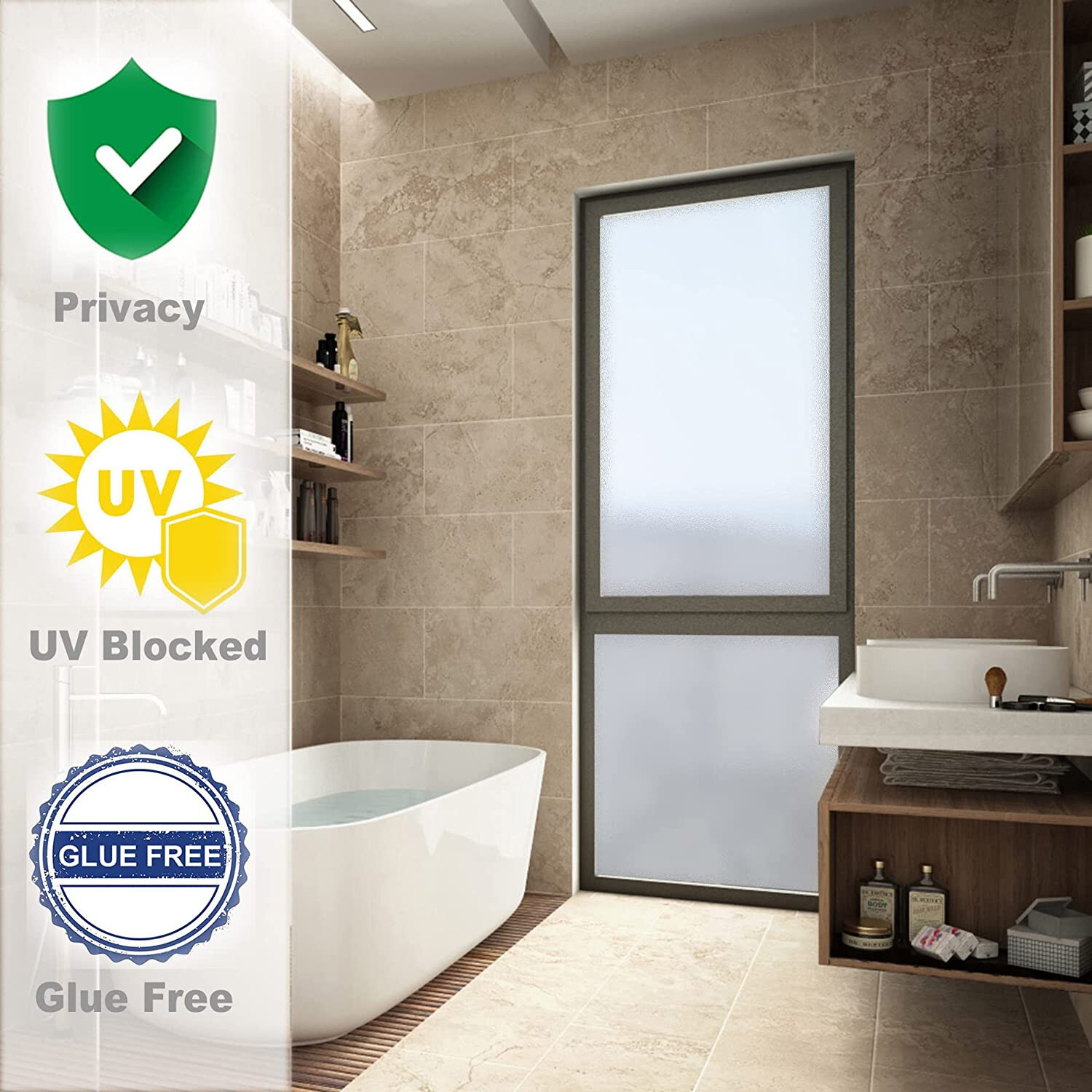 Privacy Window Film Self Adhensive Frosted Glass Film Opaque No Glue 35×78 in
