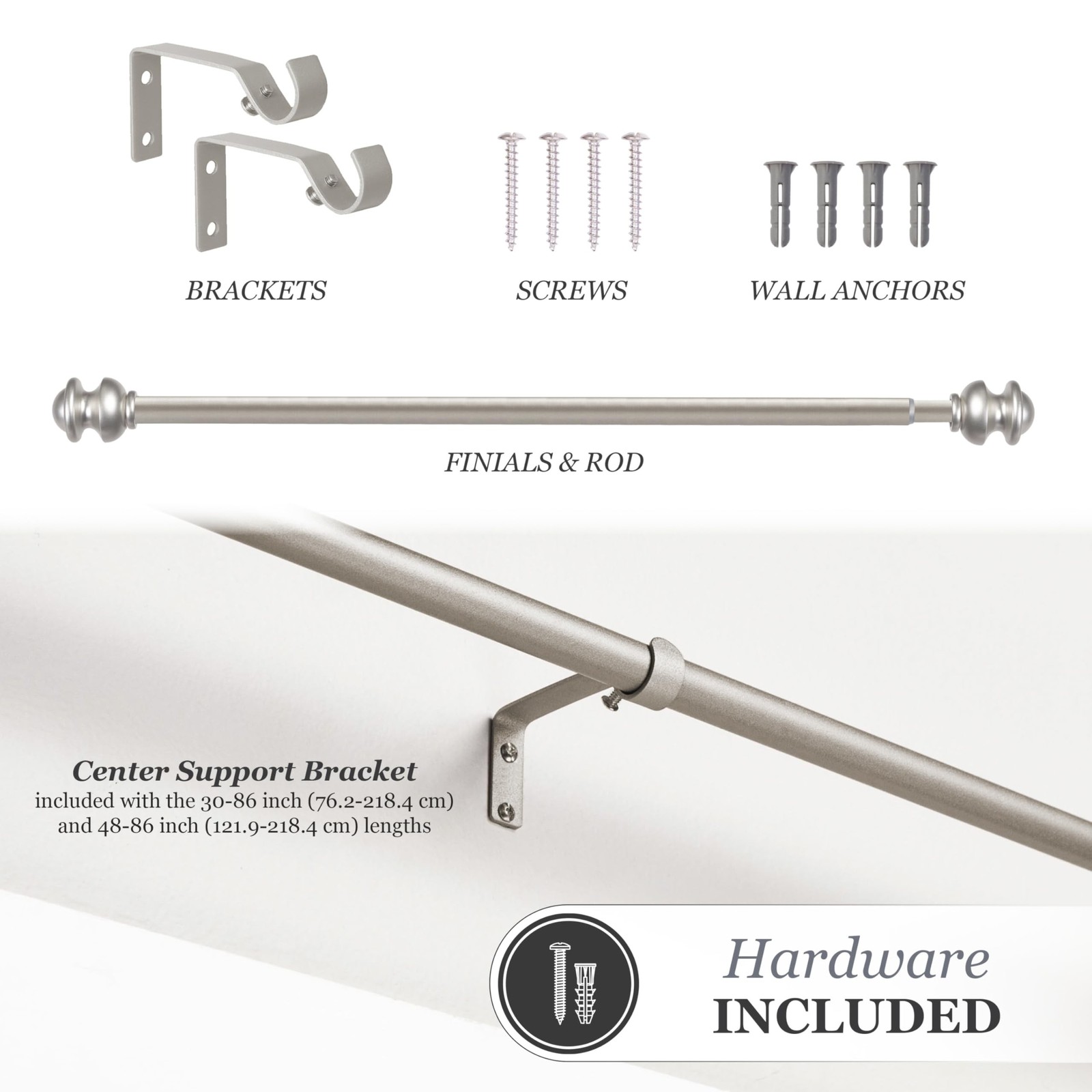 Kenney Kendall Standard Decorative Window Curtain Rod, KN71716, 28-48″ (71cm-…