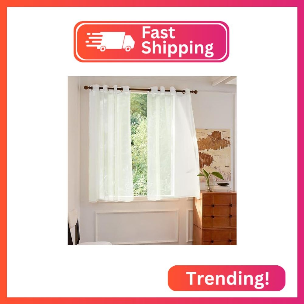 MISSTIAM Foil Stripe White Sheer Curtains 72 inches Length 2 Panels with Grommet