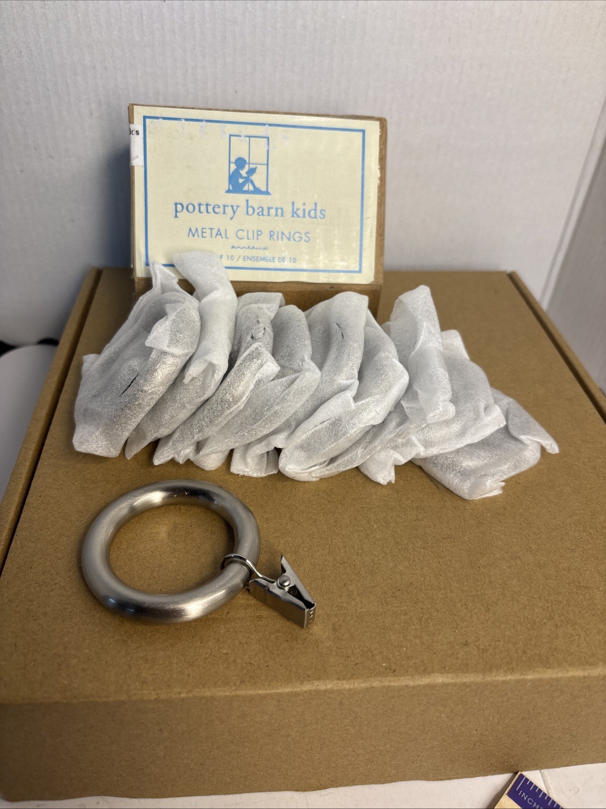 Pottery Barn Classic Metal Curtain LARGE Clip Rings 10 Ct Brushed Nickel 2” New!