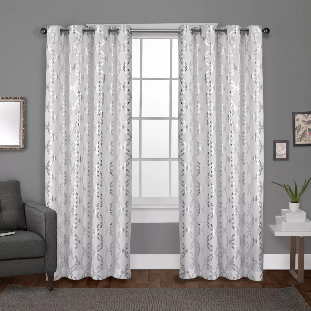 Set of 2 84″x54″ Modo Metallic Geometric Grommet Top Window Curtain Panel
