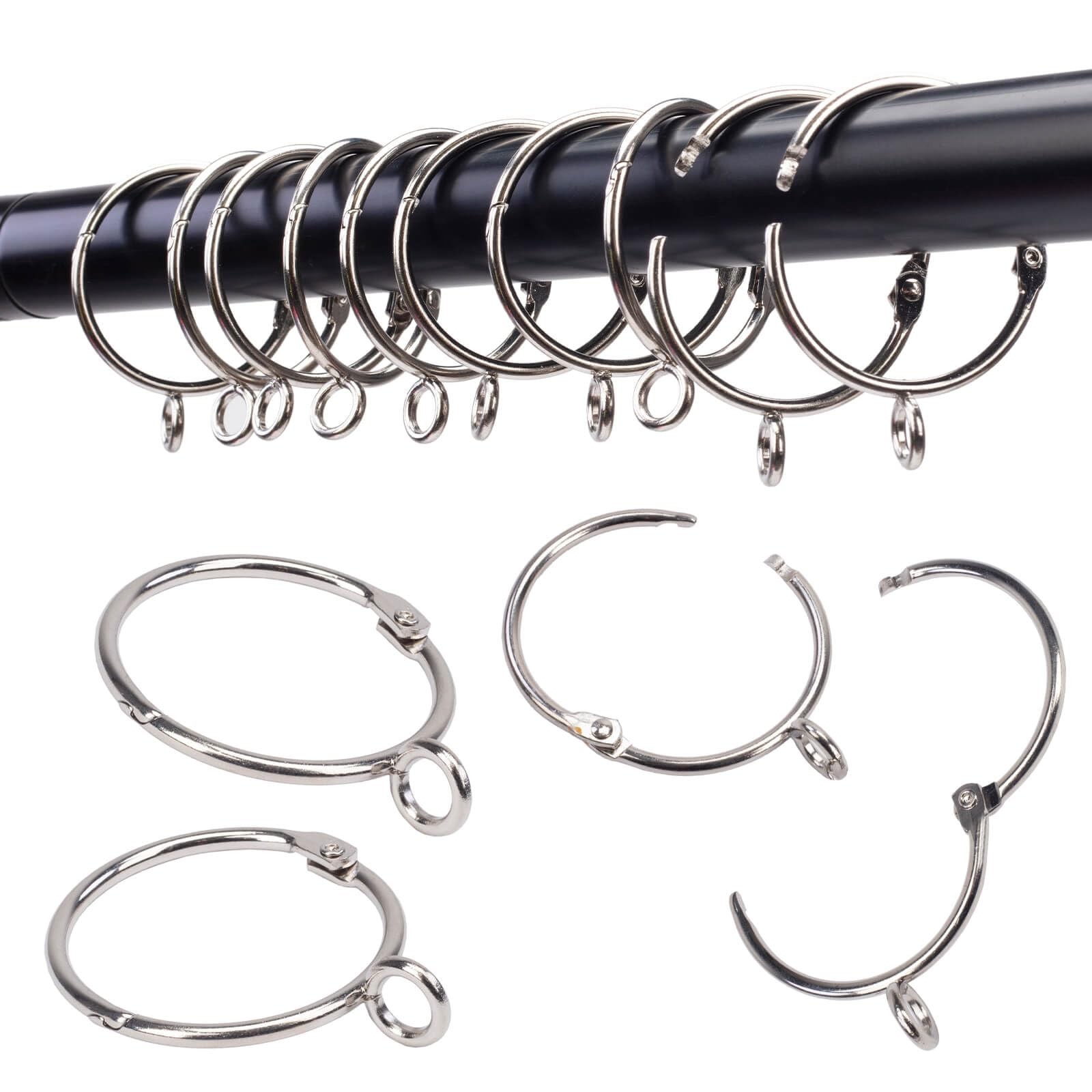 24 PCS Silver Openable Curtain Rings with Eyelet 1.25 inch Hinged Snap-Joint