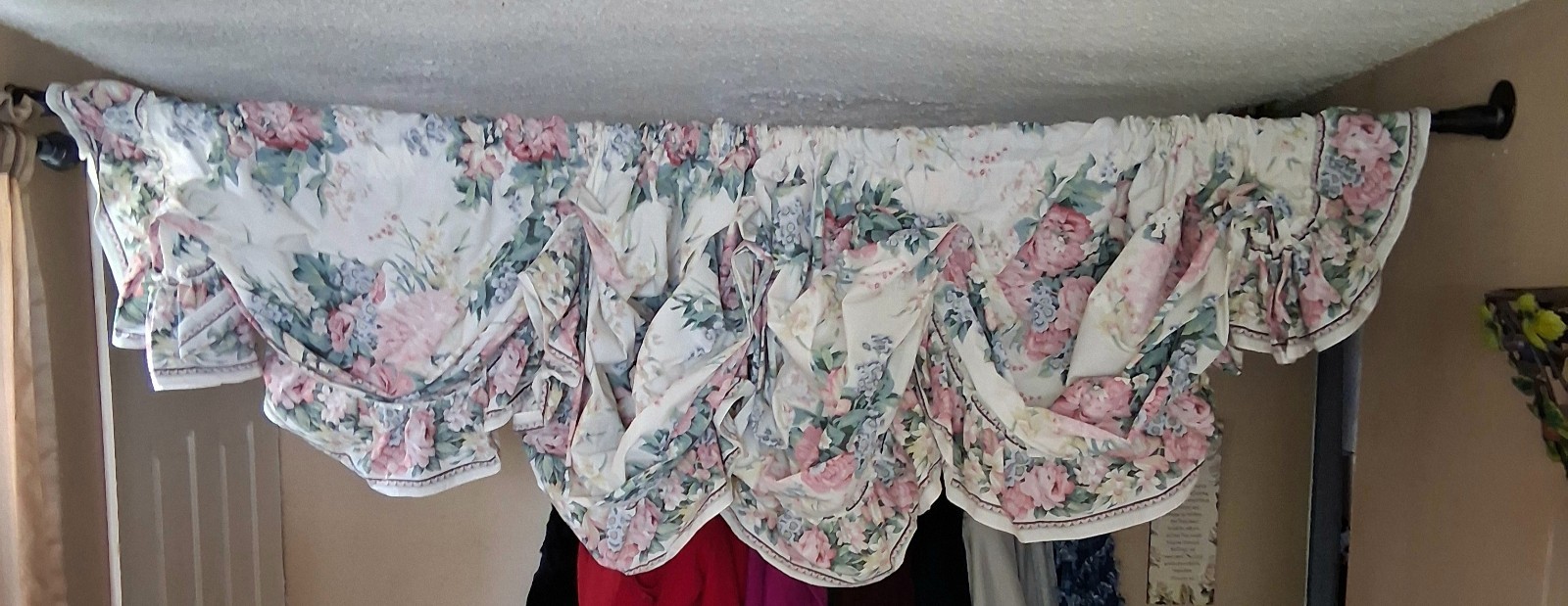 Vintage Ruffle Ex Wide Window Valance Cottage Rose Rod Pocket 160″ 4.444 Yds