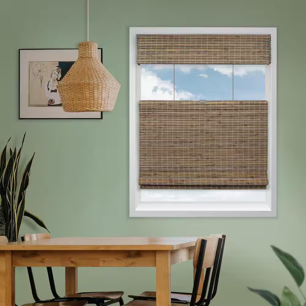 Natural Woven Top down Bottom up Cordless Bamboo Roman Shades for Windows, 30.5