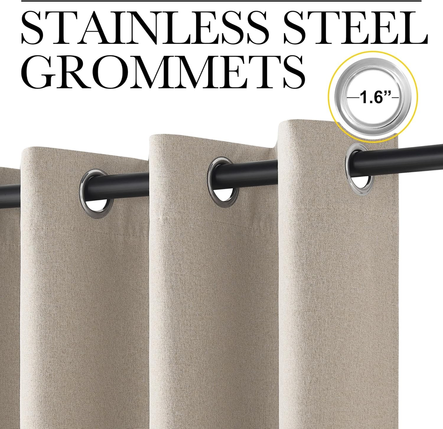 100% Blackout Linen Curtain for Patio Sliding Door, W100 x L84 in Room Divider