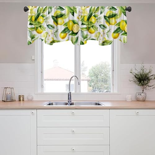 Nature Exotic Lemon Tree Branches Treatment Valance Watercolor Plant Fruit Art