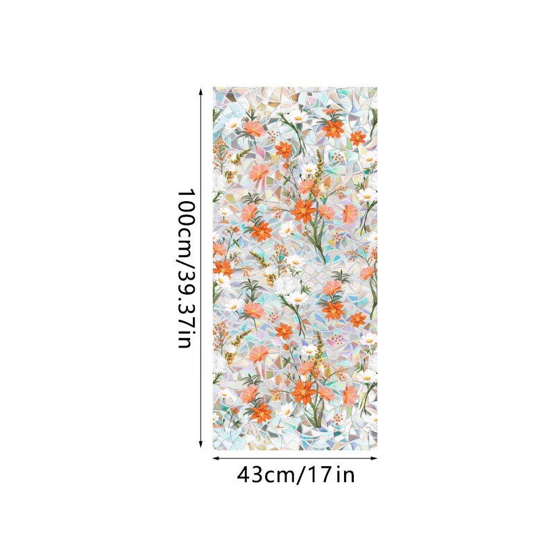 43 100cm Retro Flower Glass Film Static Cling Window Sticker Plant Shiny Decors