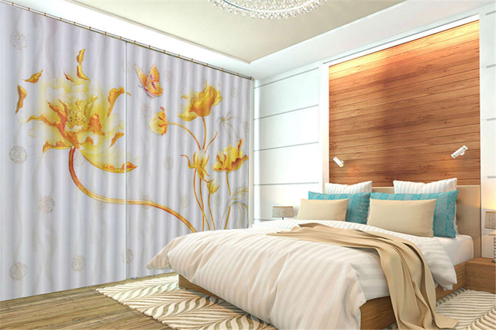 Withered Orange Flowers 3D Curtain Blockout Photo Printing Curtains Drape Fabric