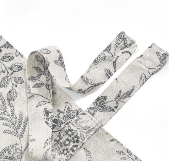 Valance Curtain Black on Beige Floral 50×18″ Tie Up Farmhouse