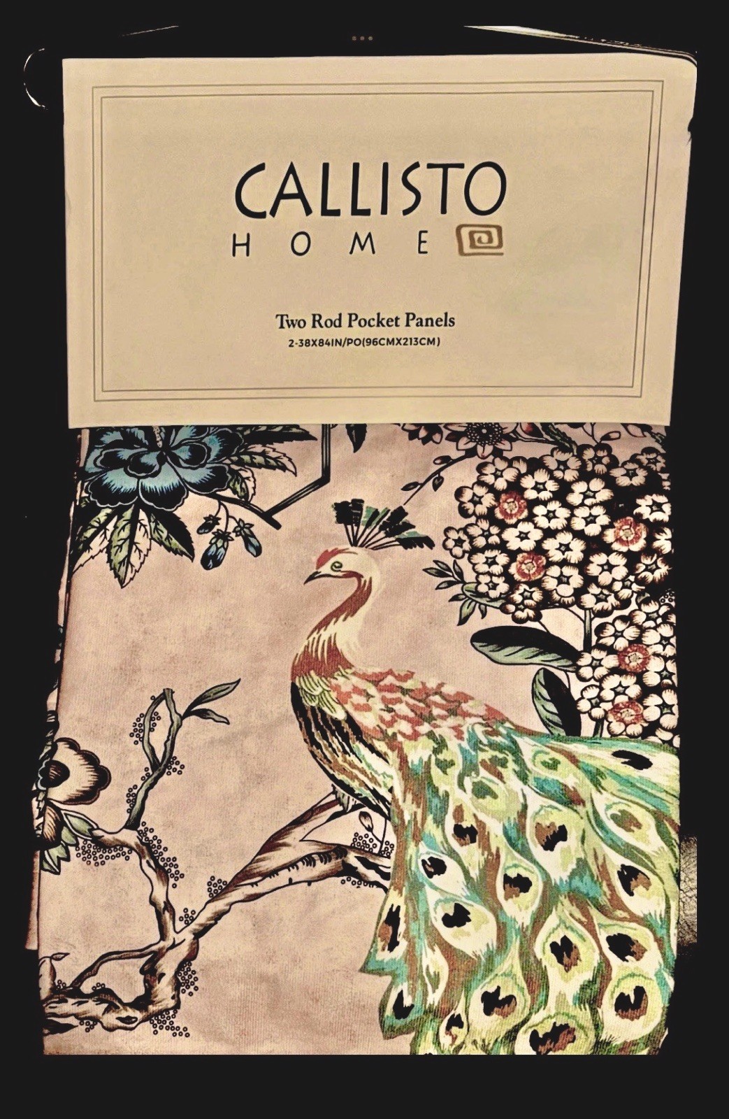 Callisto Home Peacock Bird Floral Curtains 2pc Window Panels Drapes New 38 x 84”