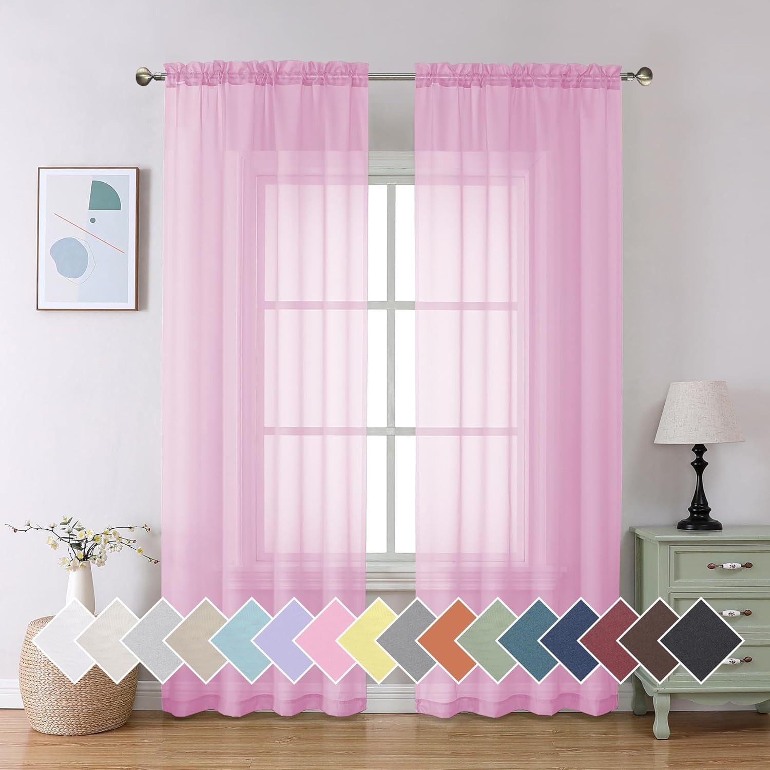 Cortinas transparentes rosa claro de 84 pulgadas de largo, juego de 2 paneles