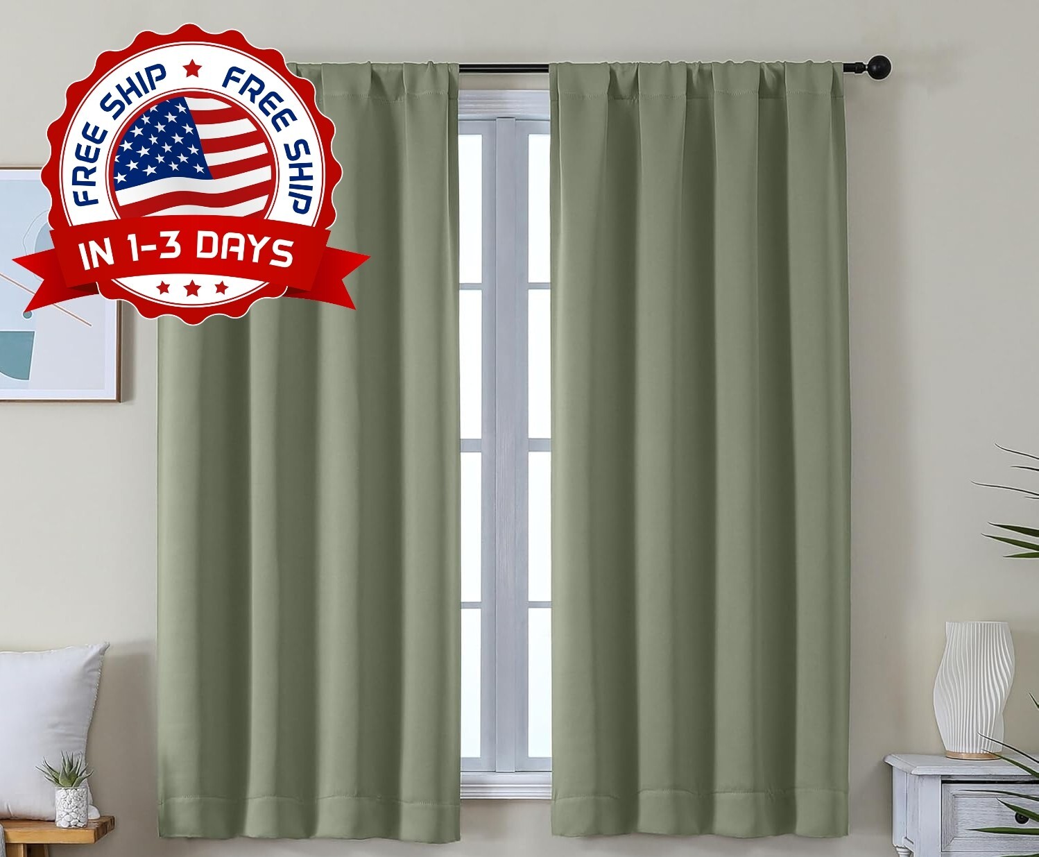 Juego De Cortinas Opacas De 63» Y 2 Paneles, Con Aislamiento Verde Salvia NUEVO