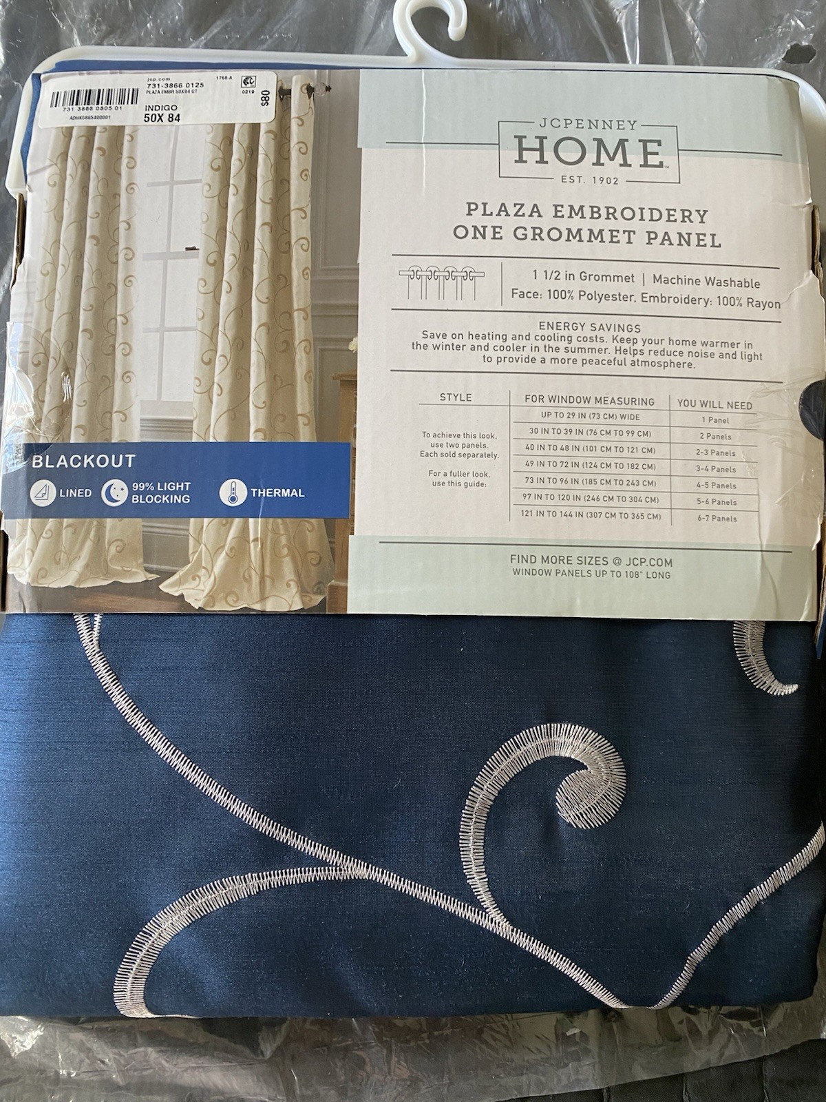 JCPHOME 50″ X 84″ PLAZA EMBROIDERY DRAPES GROMET BLACKOUT PANEL INDIGO BLUE