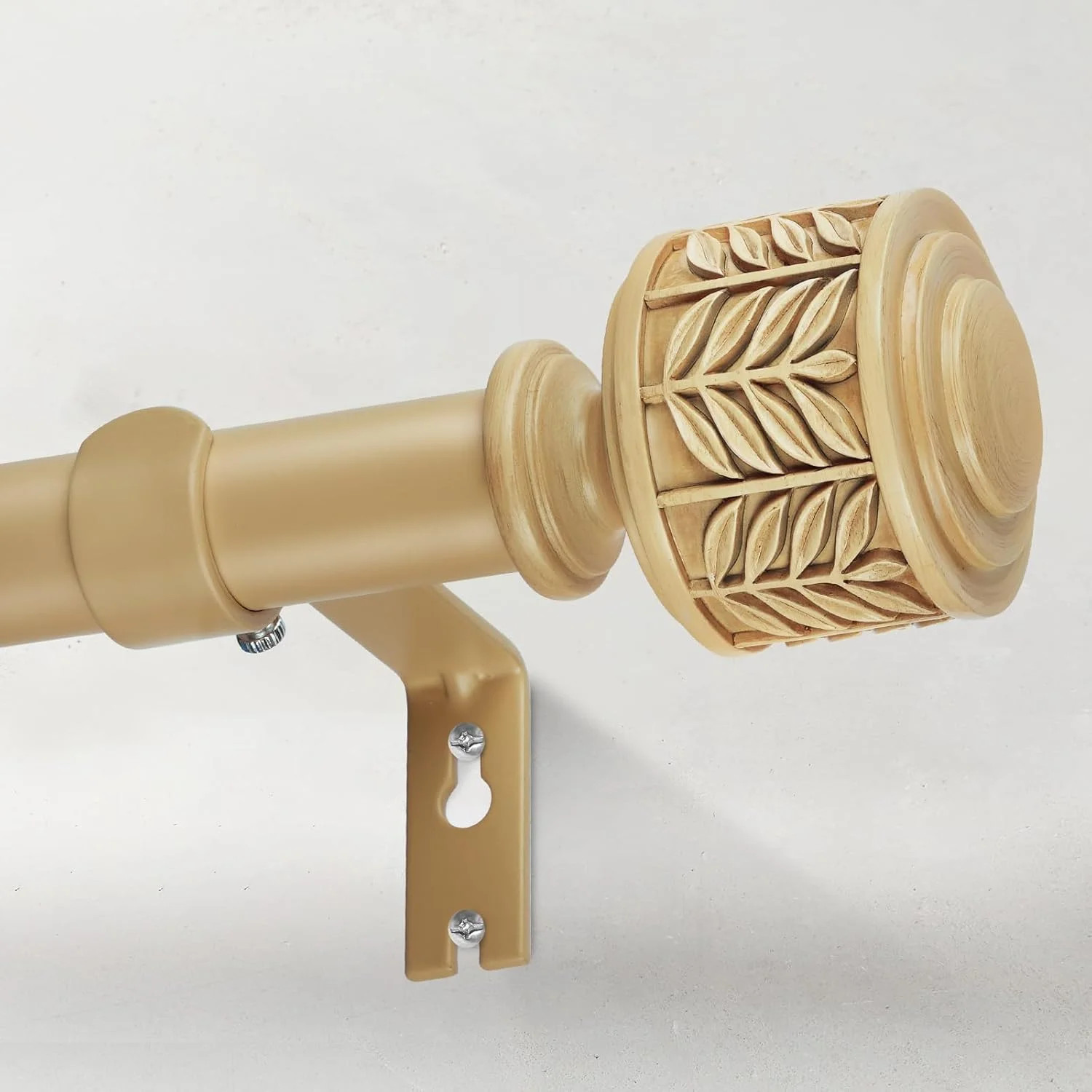 Decorative Wood Curtain Rods for Windows 48 to 84, 1 Inch Heavy Duty Boho Curtai