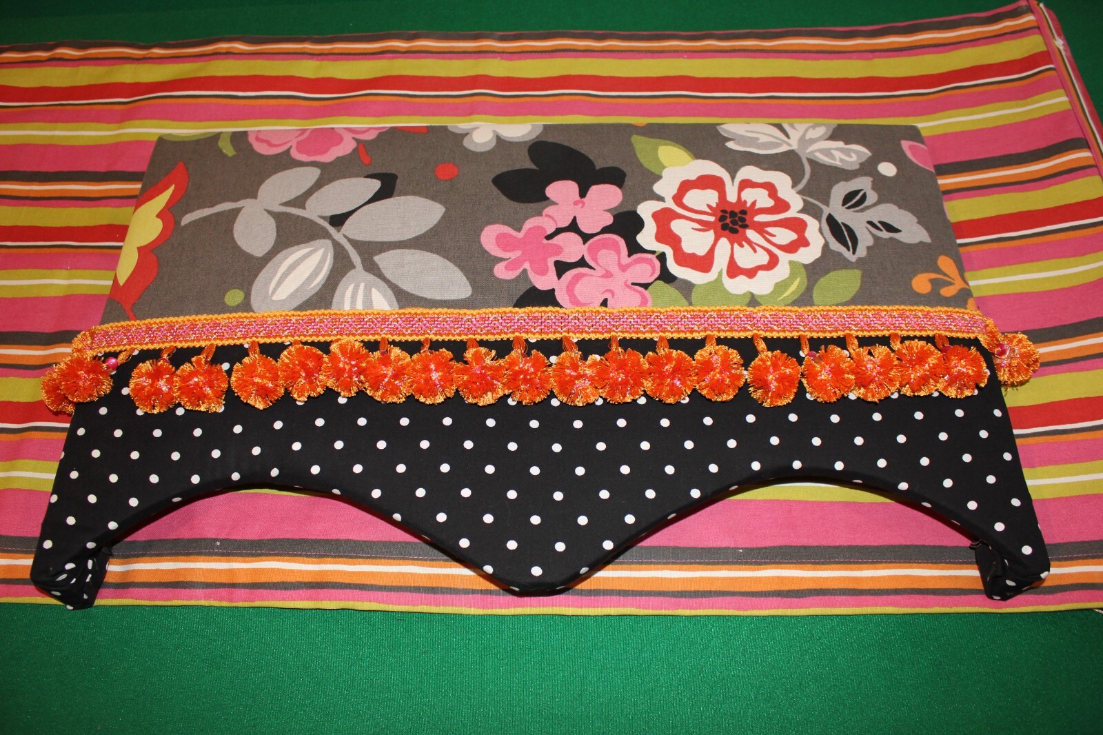 Cornice Board Valance Garden Flowers Black Grey Gray Orange Polka Dot 25″ x 15″