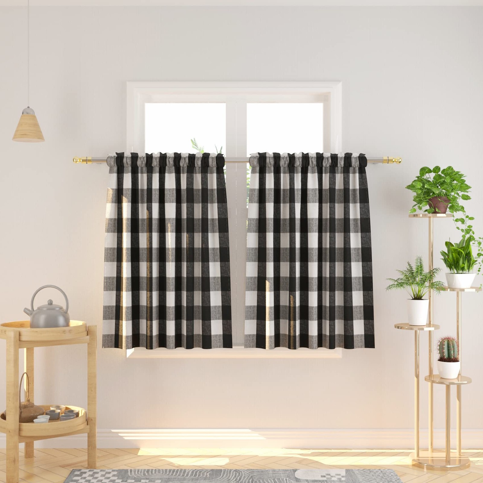 Buffalo Check Kitchen Tier Curtain 54 x 36 inches Long Plaid Gingham Rod Pock…