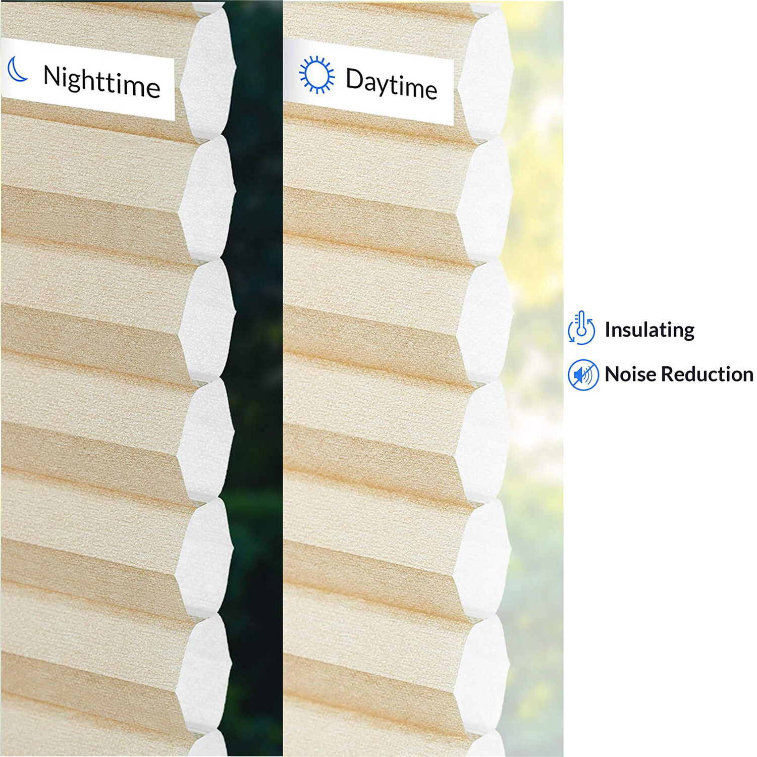 Beige Privacy & Light Filtering Cordless Cellular Shades Window Blinds – 48″ W X
