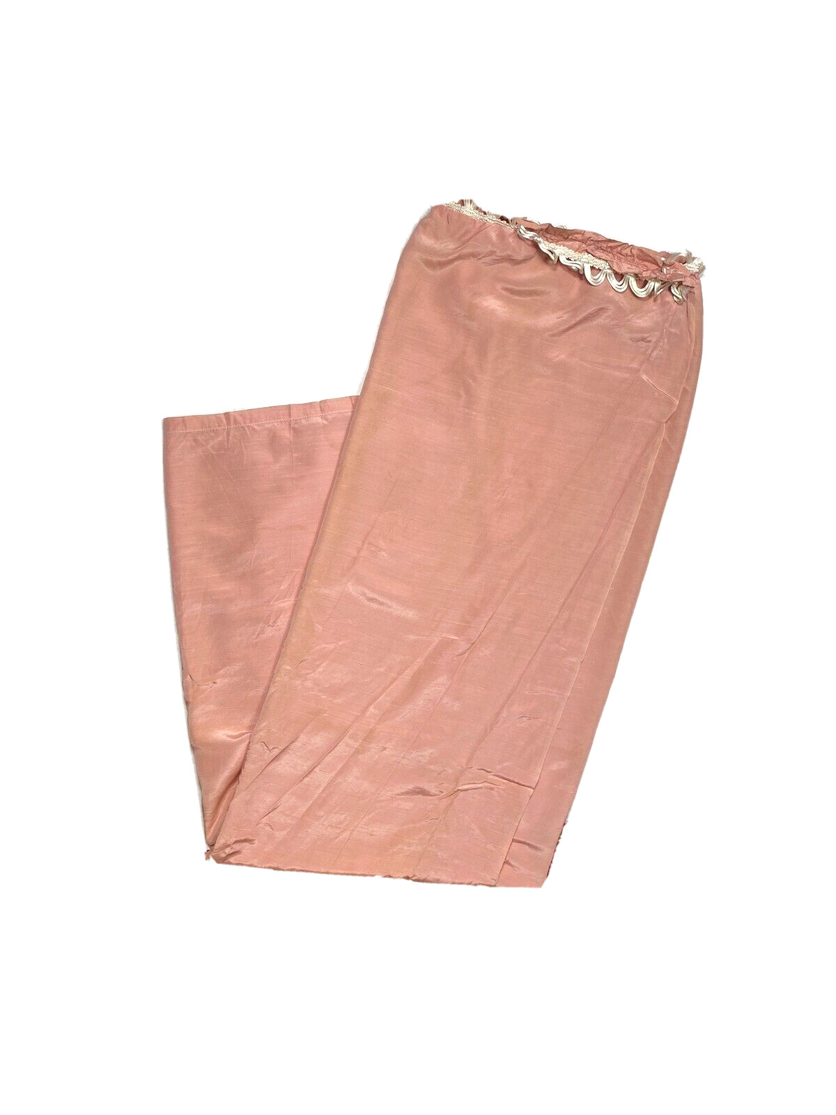 Vintage 1940s 50s Pink Curtain Drape Panel Scalloped Ribbon Trim Long Silky htf